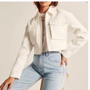 Abercrombie Cropped White Tweed Collared Jacket XS